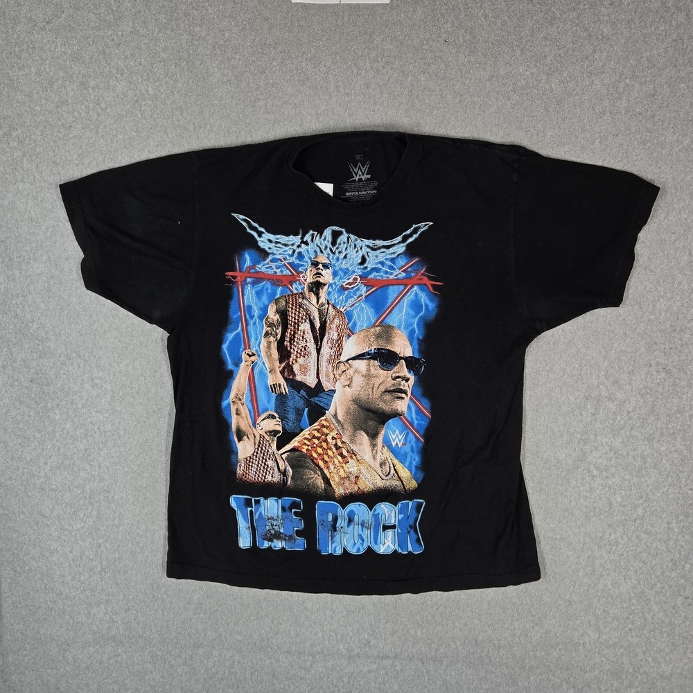WWE Men Shirt 3XL Black Graphic The Rock Logo Short Sleeve Print
